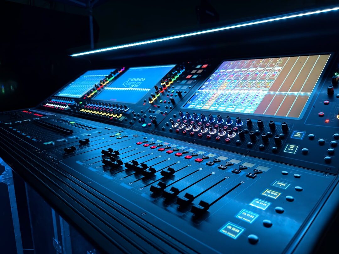 Anchor desk production training setup in professional broadcast studio